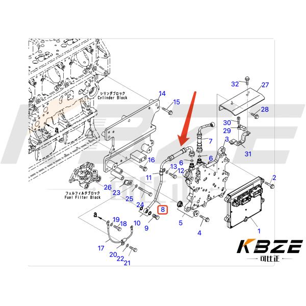 KOMATSU SAA6D170E-5 6245-71-5310 6245715310 FUEL CONTROLLER TO FILTER BLOCK HOSE FOR PC1250-8 WA600-6