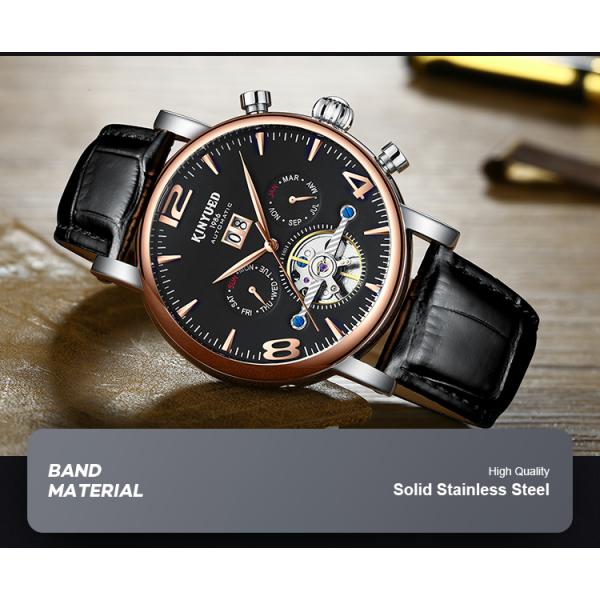 J030-4 KINYUED Mens Automatic Mechanical Watch Tourbillon Leather Waterproof Mechanical Watches