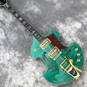 2020 Custom Semi-Hollow High Quality Green Customizable Logo and Shape Electric Guitar