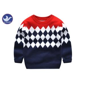 China Diamond Jacquard Boys Knit Pullover Sweater Long Sleeves Double Layers Neck on sale