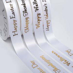 Cheap Gold Printing Custom Made Ribbons , Smooth Surface White Satin Ribbon for sale