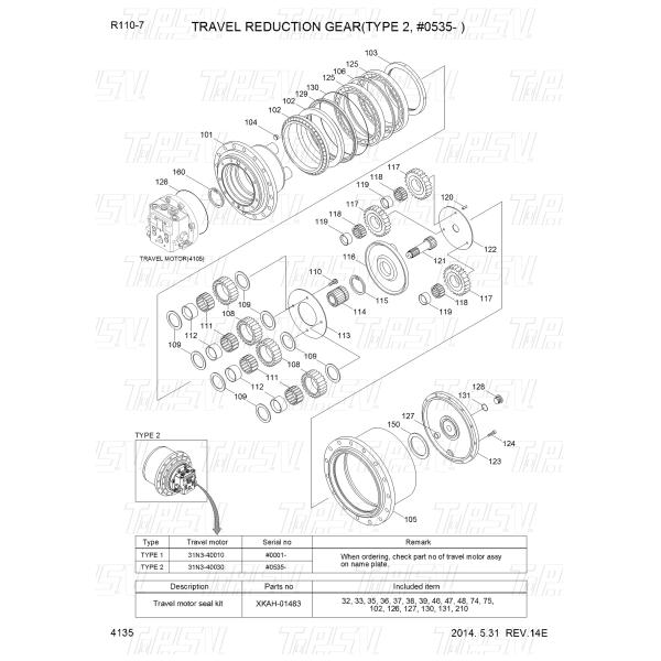 XKAH-01459 XKAH-01661 R110-7 Excavator Travel Drive Catalog With Hydraulic