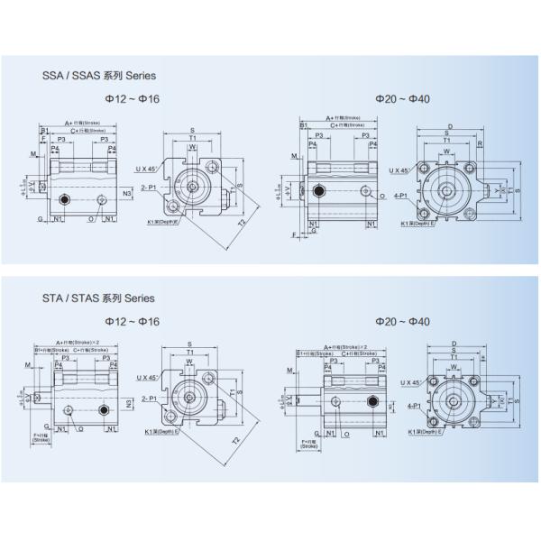 Single / Double Sections Pneumatic Air Cylinder Adjustable Knob With Flange