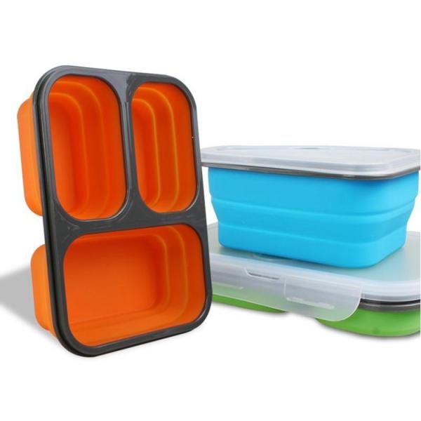 Quality Hot sell Custom Oven Safe Folding 3 Compartment Silicone Food Containers Lunch Box wholesale