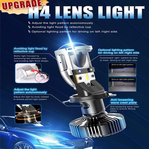 JALN7 Car LED Lens Headlight Bulb H4 60/55W 10000LM 12V Truck 24V Head Lamp 6000K