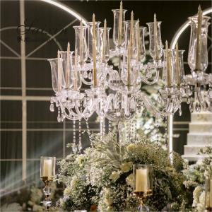 China 16 Arms Crystal Glass Candelabra Floor Lamp Clear Crystal Flower Candle Holder on sale