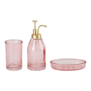 China 3Pcs Colorful Style Glass Bathroom Accessories Set With Crack Effect And Apothecary Head Pump on sale