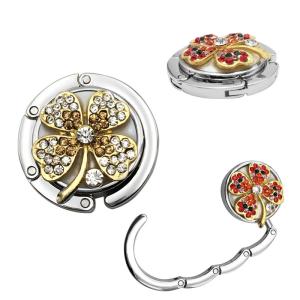 Custom Logo Metal Folded Round Purse Hooks Colored Diamond Clover Bag Hanger