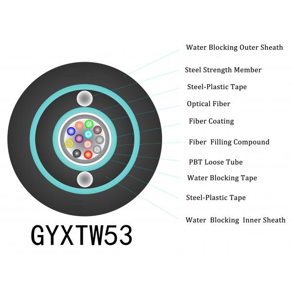 Quality GYXTW53 12 Core Direct Buried Fiber Optic Cable Entrained Parallel Steel Wire wholesale