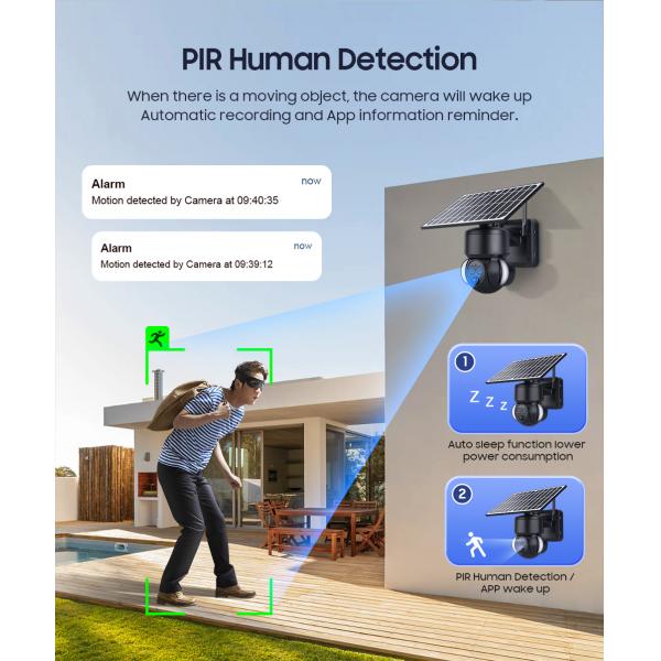 6MP HD IP Solar Security Camera 4G PTZ Dual Lens 12X Zoom Black Color