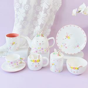 Creative Cute Rabbit Ceramic Tableware Set Embossed Craft For Home Easter