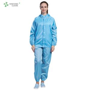 Blue Color Anti Static Garments Hooded Jacket And Pants Autoclavable With
