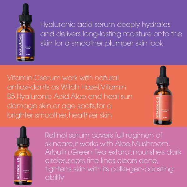 Private Label Korean High Quality Whitening Organic Natural Brightening Vitamin C E Collagen Face Anti Aging Serum Set