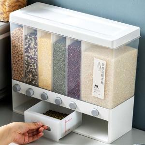 Transparent Wall Mounted 6 Grid Cereal Dispenser With Measuring Cup