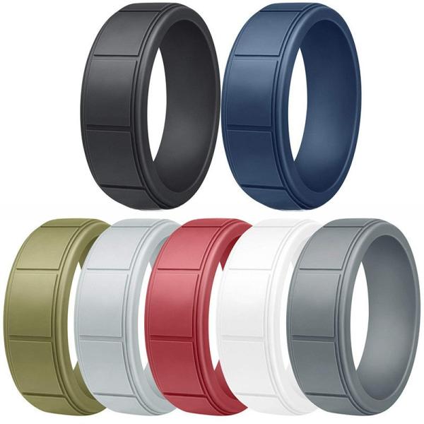 Anniversary Men's Silicone Rings 8mm Wide 2.5mm Thick Rubber Bands Rectangular