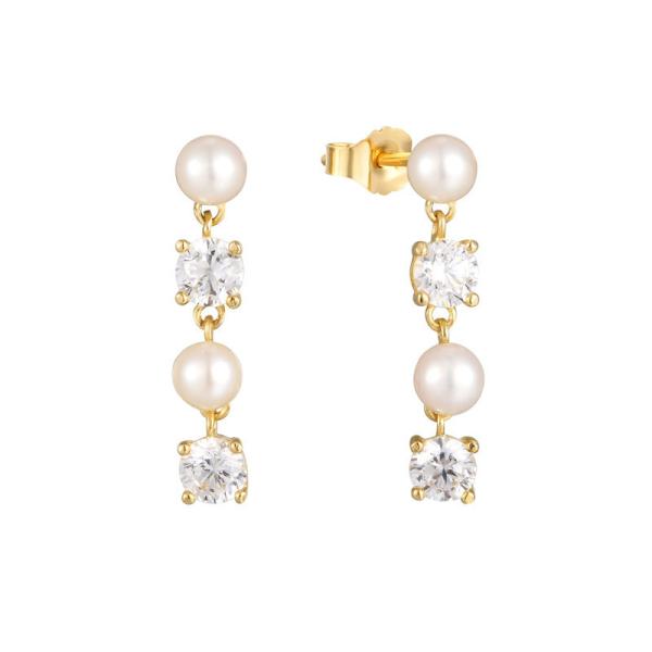 Quality White CZ Pearl Drop Chain Earrings For Sophisticated Ladies 925 Sterling Silver wholesale