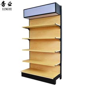 Factory customized color size wood grain shelf store supermarket supplies