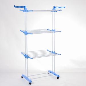 Cheap 3 Tier Foldable Laundry Rack Movable With Wheels And Hooks for sale