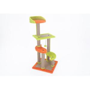 Four Story Kitten Climbing Frame Green / Orange Color Beautiful With Gazebo