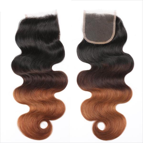 Quality Three Tone Virgin 4x4 Hair Closure , Hand Tied 4x4 Free Part Closure wholesale