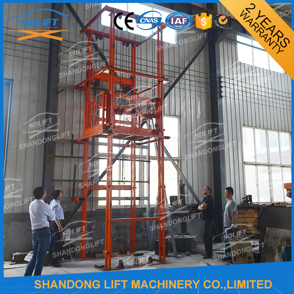 1T 12m CE Approved Vertical Guide Rail Elevators Hydraulic Warehouse Cargo Lift