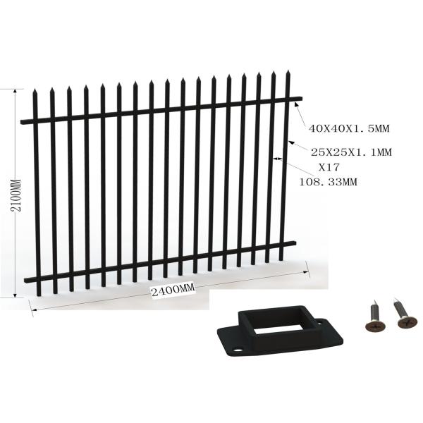 Heavy Duty 2 Rail40X40X2.5mm Wall Thick School Steel Garrison Fence Panel 1800mm High X 2400mm Wide