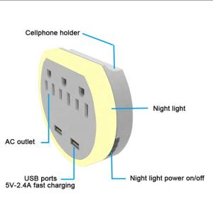 Wall Power Socket with Surge Protector ETL cETL Passed 3 Outlets 2USB