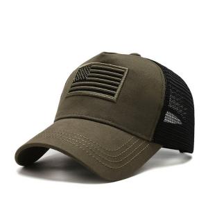 China Army Green Cotton Baseball Hat 3D Embroidered Curved Double Row Plastic Back Closure Trucker Cap on sale