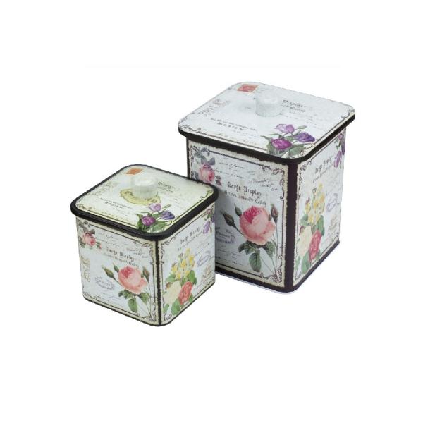 New Flower Pattern Square Matel Tin Box With Fancy Customized Design Decorative Tin Boxes