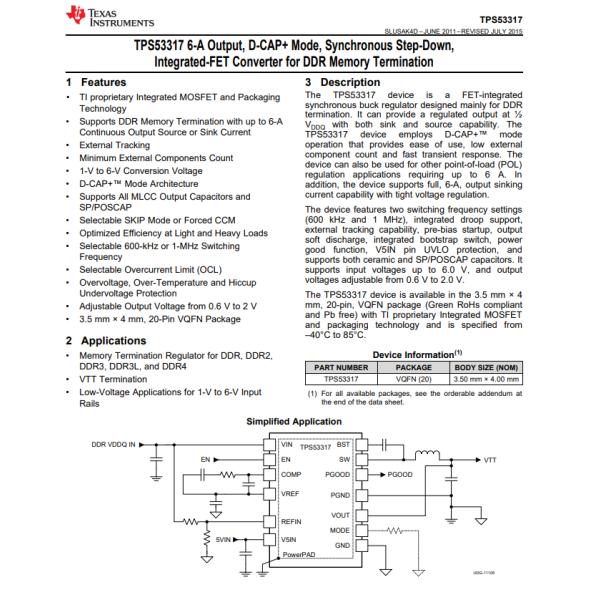 TPS53317RGBT Converter DDR Voltage Regulator IC 1 Output 20-VQFN