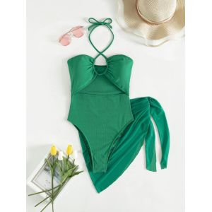 China Deep V 3 Piece Bathing Suit Set Backless Fashion Three Piece Beachwear Bikini Women'S Swimsuit on sale