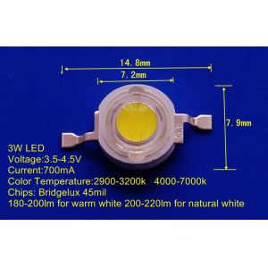 200LM Epistar Chip 3 watt high power led With Star PCB , 700ma Current