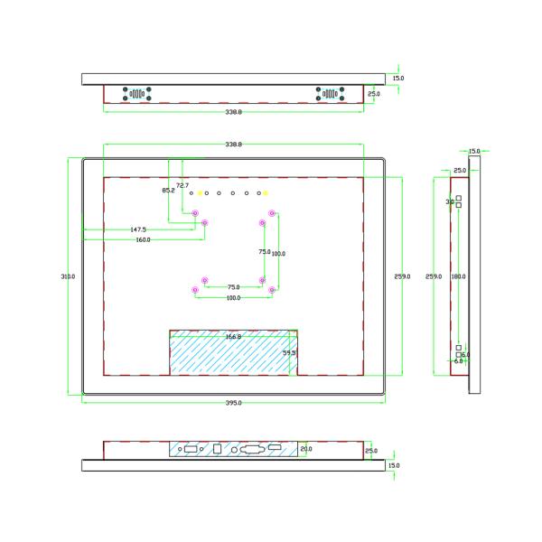 Aluminum Alloy Material 15 Inch Touch Screen Monitor With 6mm Tempered Glass Panel