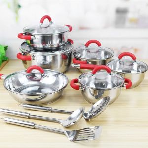 Home Cooking Set 15pcs Cooking Pot Set 16cm Sauce Pot 18cm 20cm 24cm Cookware