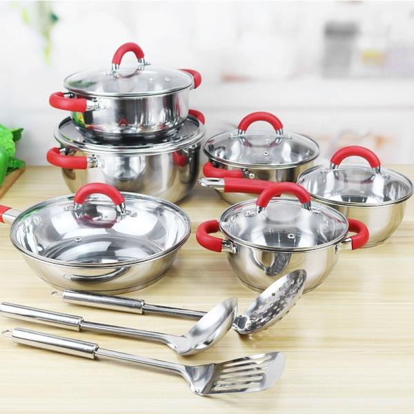 Quality Home Cooking Set 15pcs Cooking Pot Set 16cm Sauce Pot 18cm 20cm 24cm Cookware Set wholesale