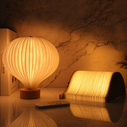 Bedside Real Wood Table Lamp Creative Hot Air Balloon Design Dupont Paper Night