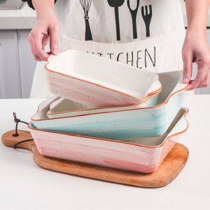 Rectangle Deep Ceramic Bakeware Sets Dish Oven Safe Nonstick For Home Kitchen