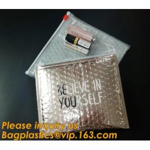 Factory Shiny Rose Gold Silver Cosmetic Zipper Bubble Bag Self Adhesive Plastic