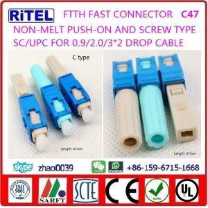 FTTH SC/UPC, SC/APC pre-terminated fast connector pre-embedded for 2-core drop