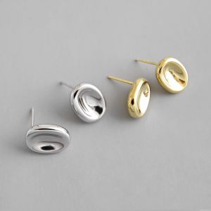 China 925 Sterling Silver Oval Stud Earrings Simple Geometric Concave Shape on sale