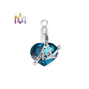 China No Tarnish Blue Heart Diamond Cremation Engraved Necklace Charms on sale