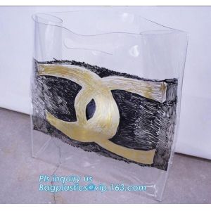 eco friendly Clear PVC soft loop handle plastic bag, PVC material gusset handle