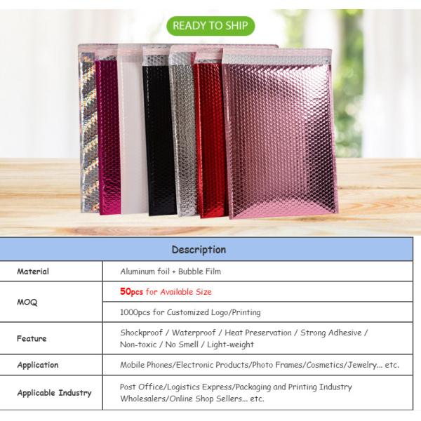 VMPET Surface Decorative Holographic Bubble Mailers Custom Printing