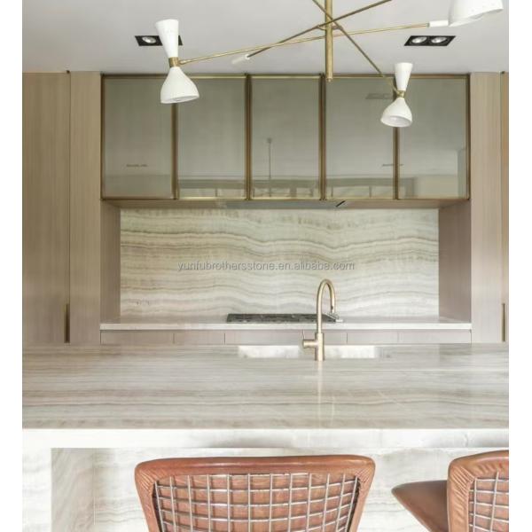 Elegant Living Room Furniture Natural Marble TV Table Stand Set with White Wooden Veins