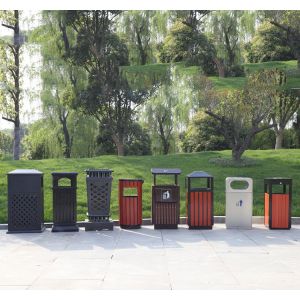 Plastic Wood Garbage Sorting Bin Customized Park Outdoor Steel Trash Can
