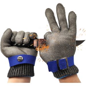 Adjustable Cuff Wire Metal Mesh Cut Resistant Gloves No Rusty