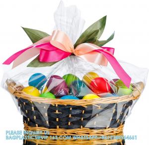Cheap Cellophane Wrap For Gift Baskets, Opp Plastic Gift Bags With Red Bows Ribbon Wrap for Baskets & Gifts for sale