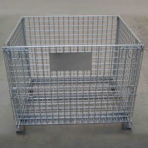 Folding Stackable Wire Mesh Pallet Cage , Warehouse Wire Mesh Storage Cage