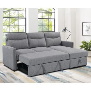 L-Shaped Reversible Sectional Sleeper Sofa with Pull-Out Bed and Storage, Gray