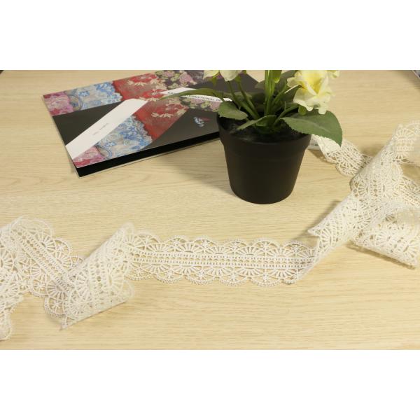 Quality Curved Edging Guipure Lace Trims , Interlining 2 Inch Lace Trim Perforated wholesale